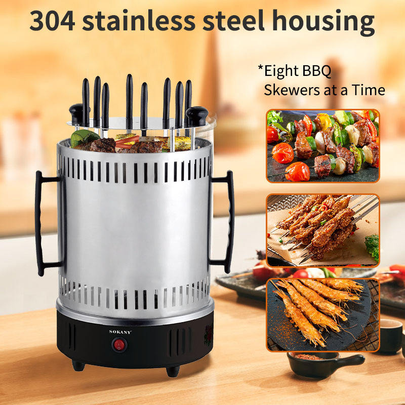 A Sokany Electric Barbecue Skewers Grill Filled with Meat.