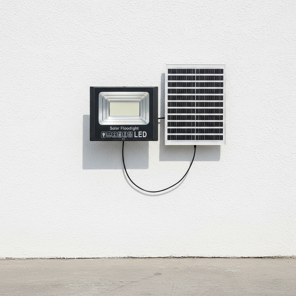 Solar Floodlight setup on a Wall.