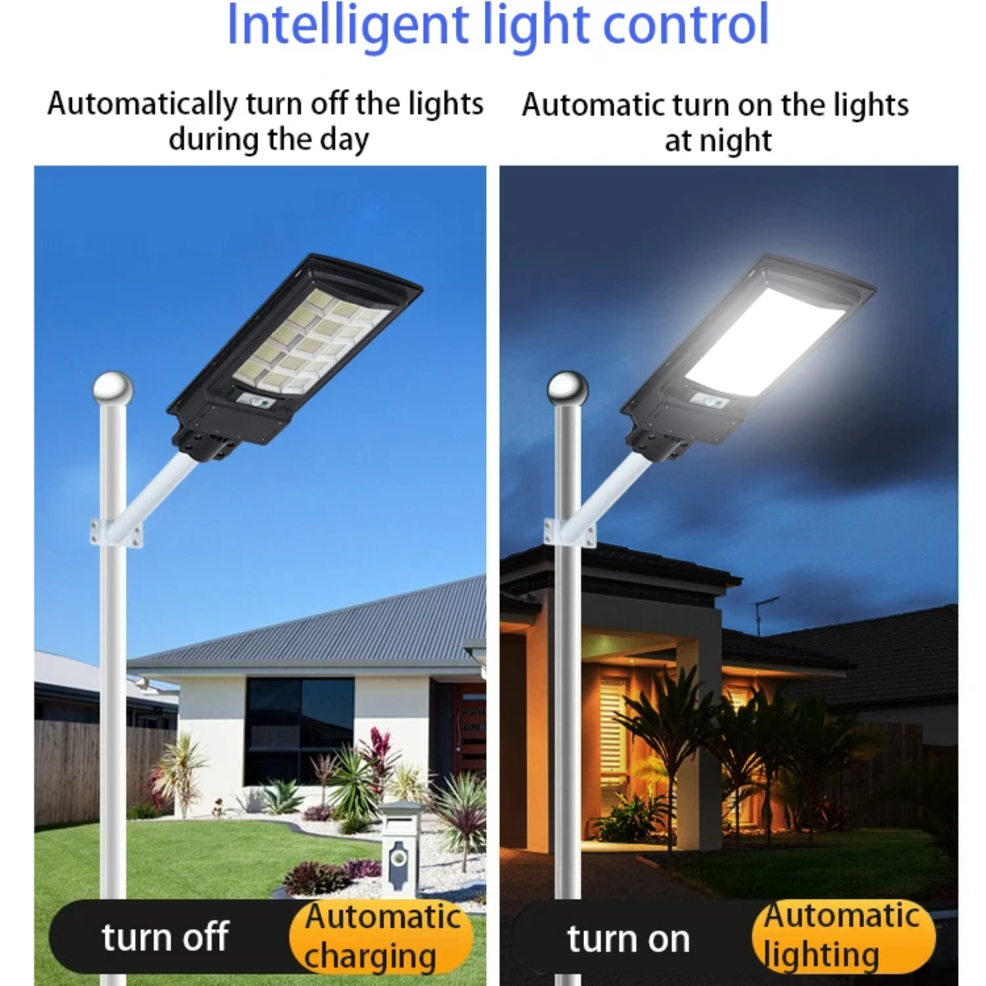 A Solar LED Street Light is Installed infront of a House.