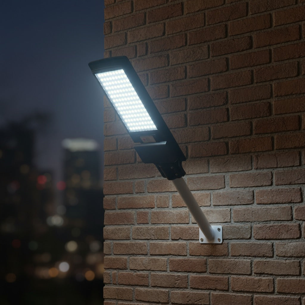 Solar LED Street Light is Installed On a Wall.