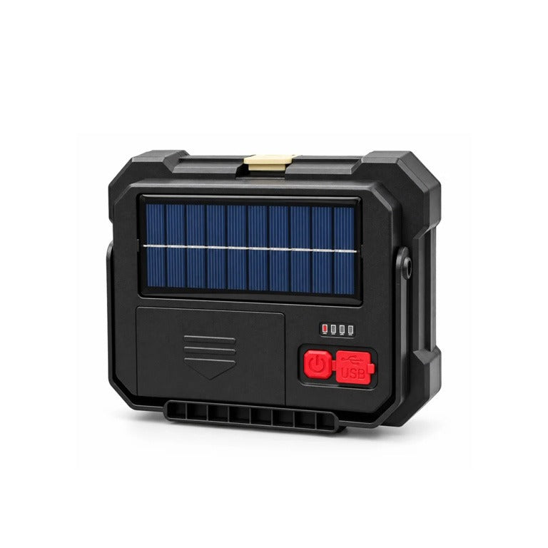 Back Side of Solar Rechargeable LED Camping Light with Portable Tool Kit.