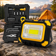 Solar Rechargeable LED Camping Light with Portable Tool Kit.