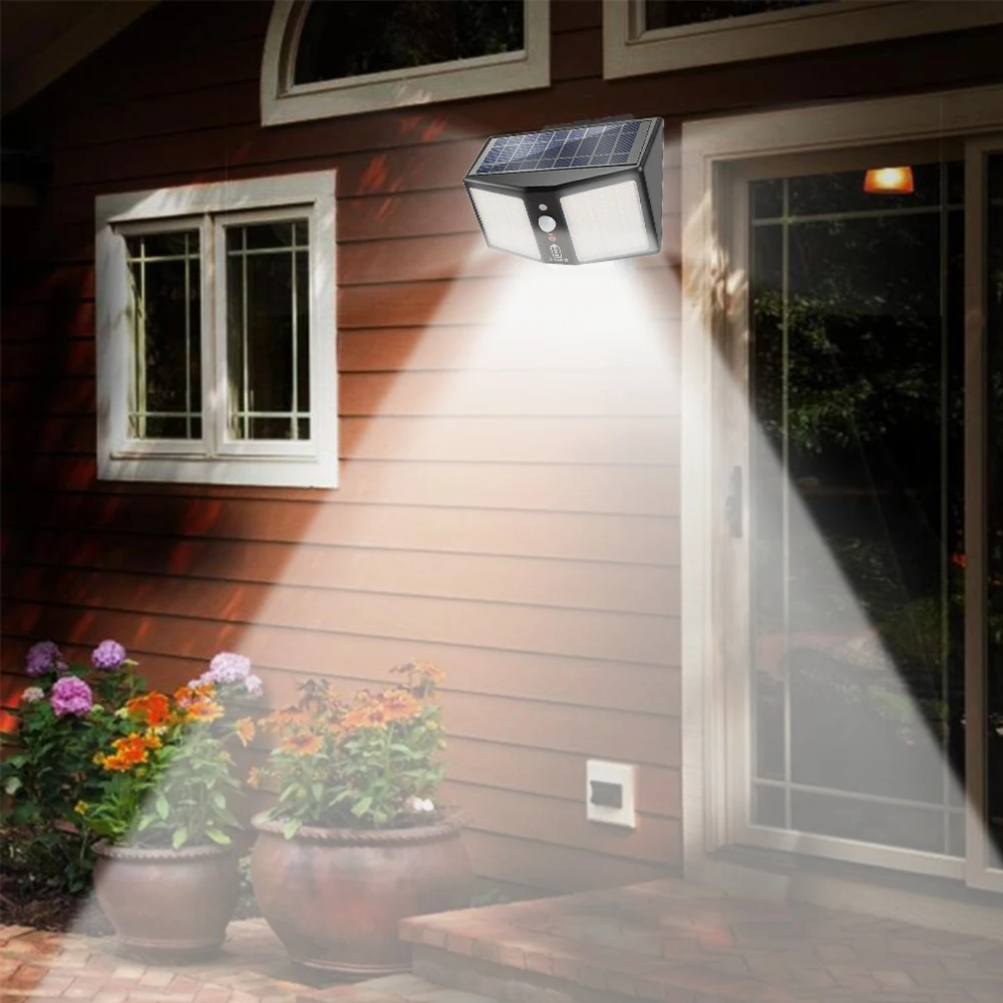 A Solar Security Light is Attached on the Wall Of Entrance.