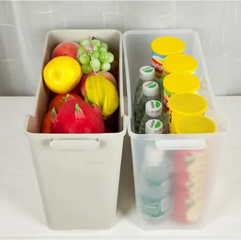 Space-Saving Narrow Gap Long Storage Box with Wheels arranged with some fruits