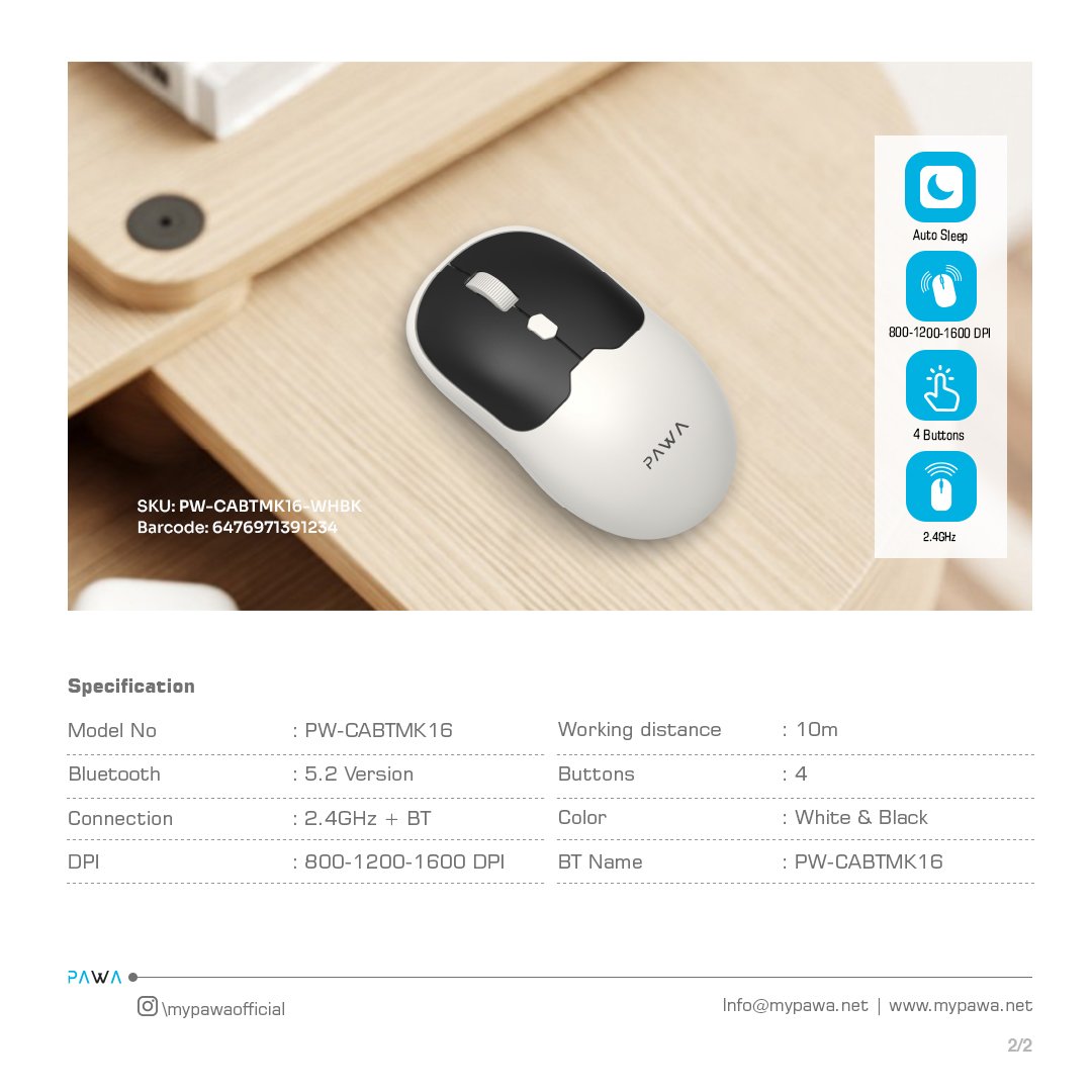 Specification Of PAWA Dual Mode Wireless Mouse.