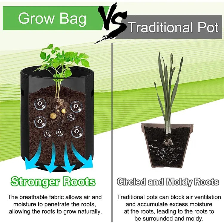 Comparing traditional pots and Potato Grow Bags with Durable Handle and Nonwoven Fabric