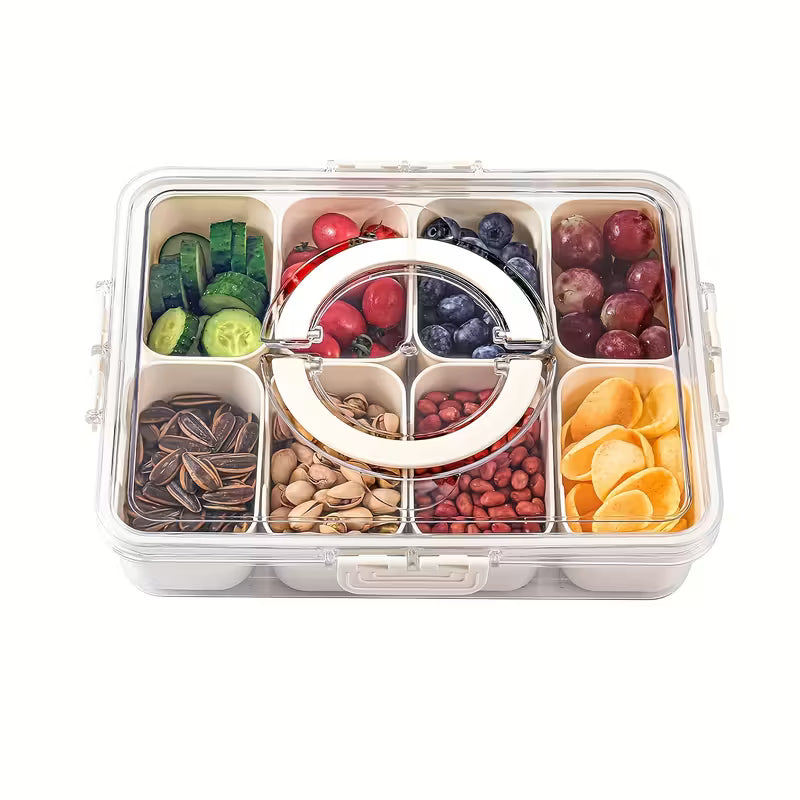 A Spice Grid Divided Serving Tray Contains Dry Fruits.