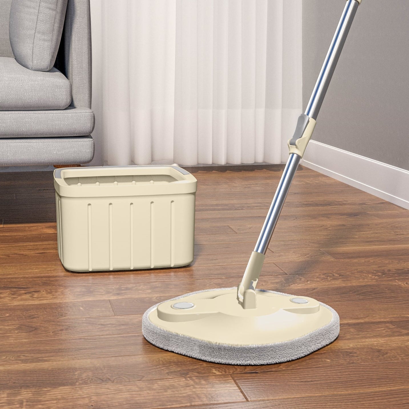 Spin Mop Bucket Set on a wooden floor.