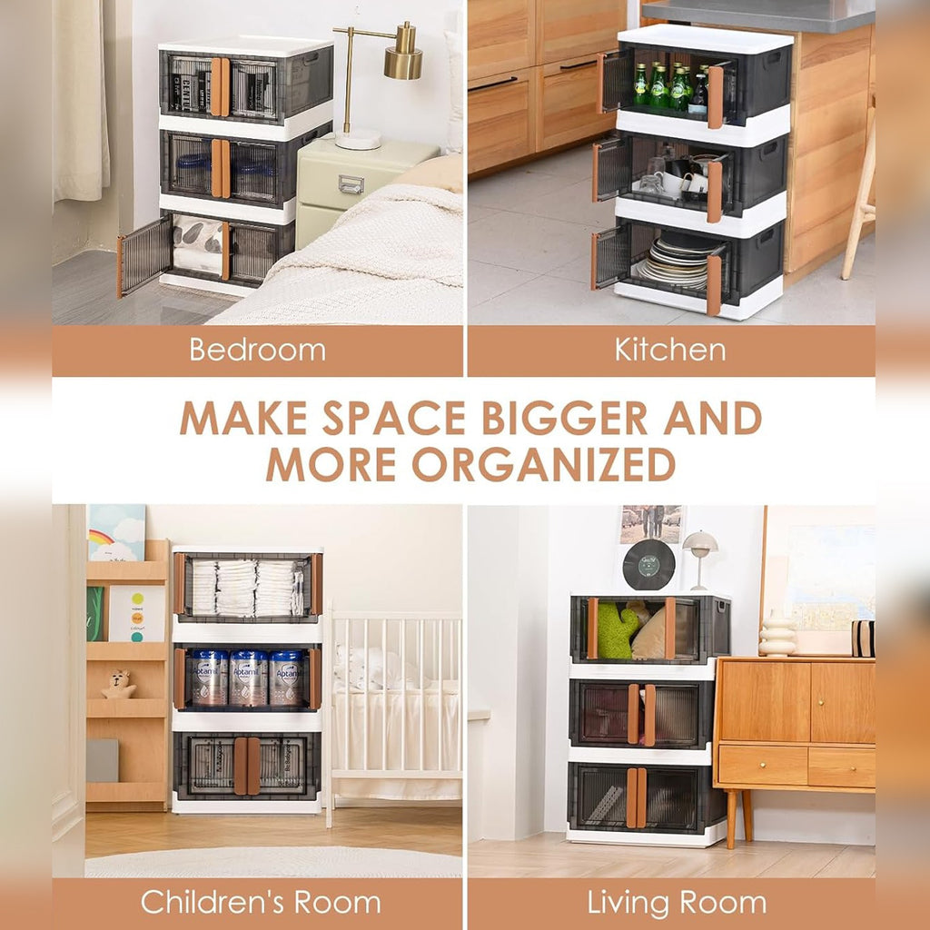 Stackable Storage Bins, Storage Cabinet Organizer, Folding Rack Shelf