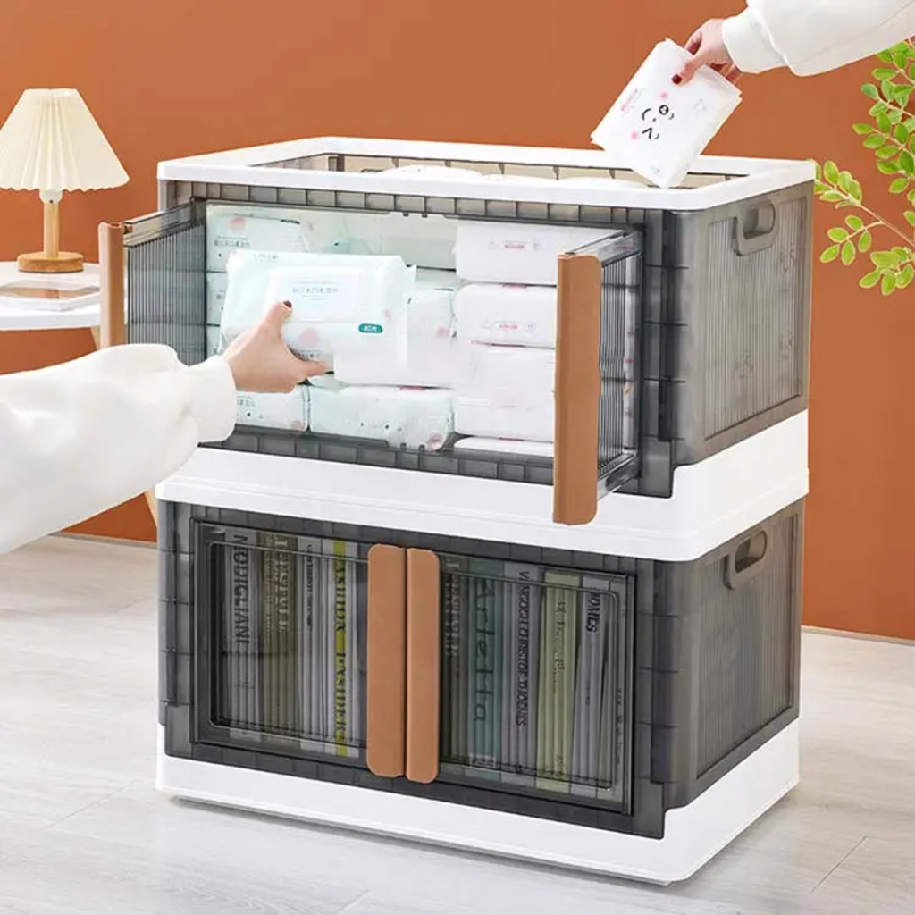 Stackable Storage Bins, Storage Cabinet Organizer, Folding Rack Shelf