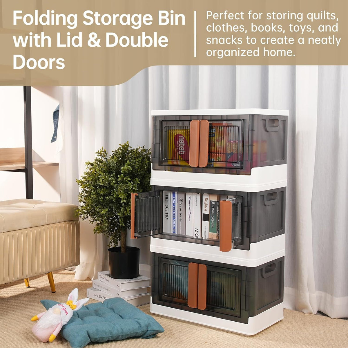 Stackable Storage Bins, Storage Cabinet Organizer, Folding Rack Shelf