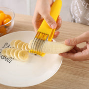 Someone using a Stainless Steel Banana Cutter Slicer