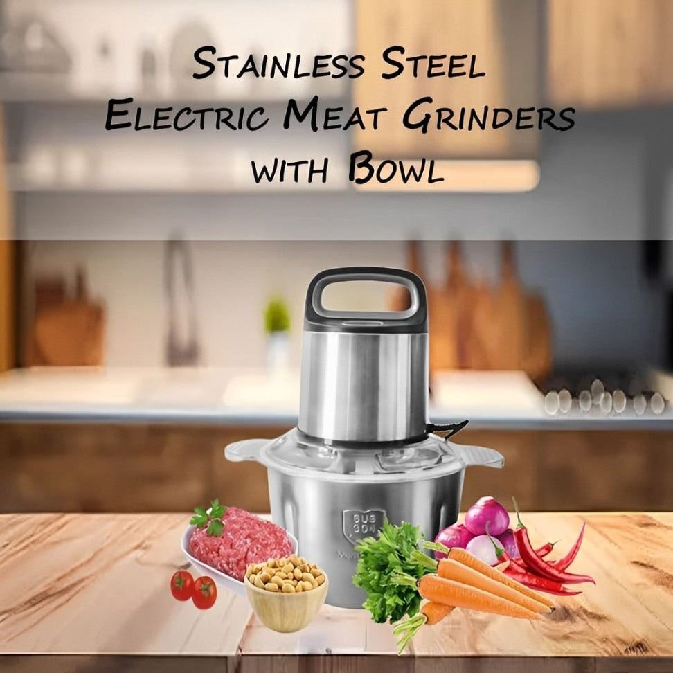 Vegetables and Meat Are Placed Near 3L Extra Power Stainless Steel Electric Meat & Food Grinder.