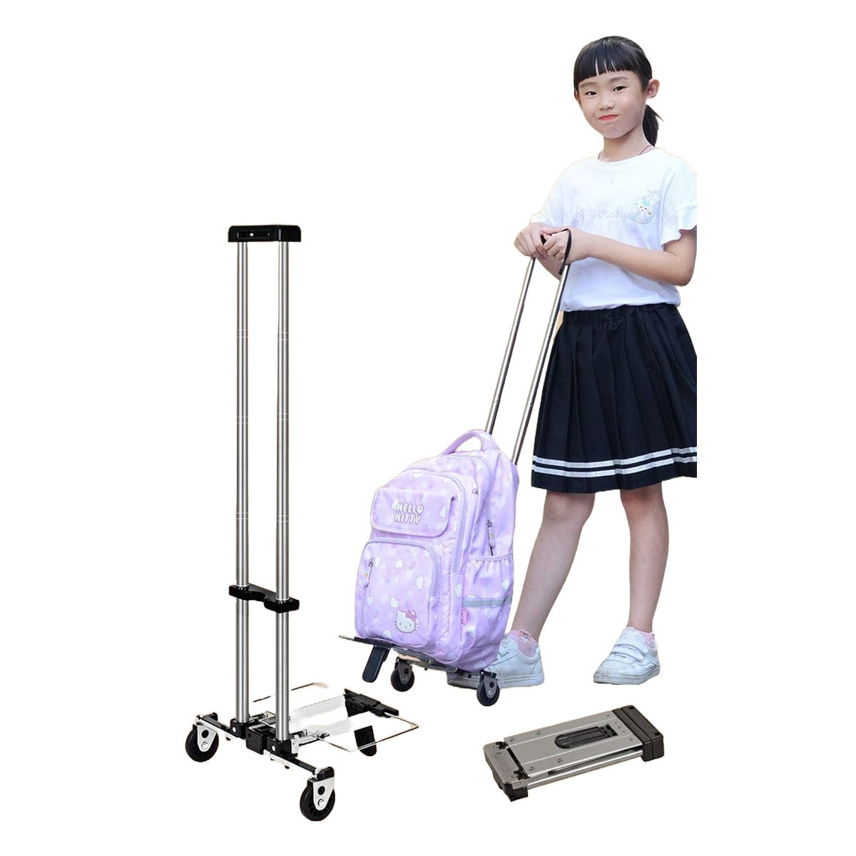 A Girl with Stainless Steel Luggage Carrier.