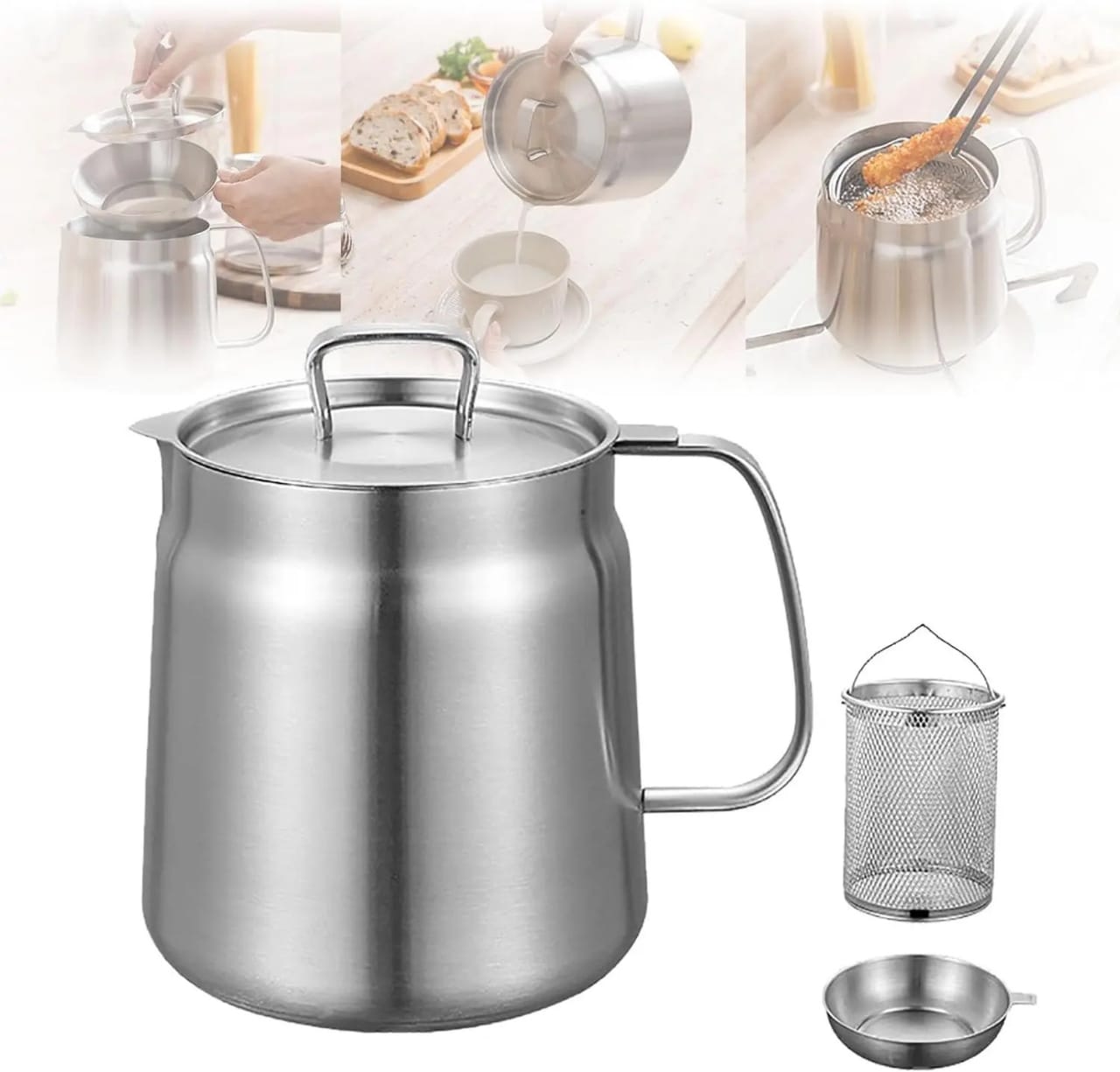 Stainless Steel Oil Strainer Storage Pot.