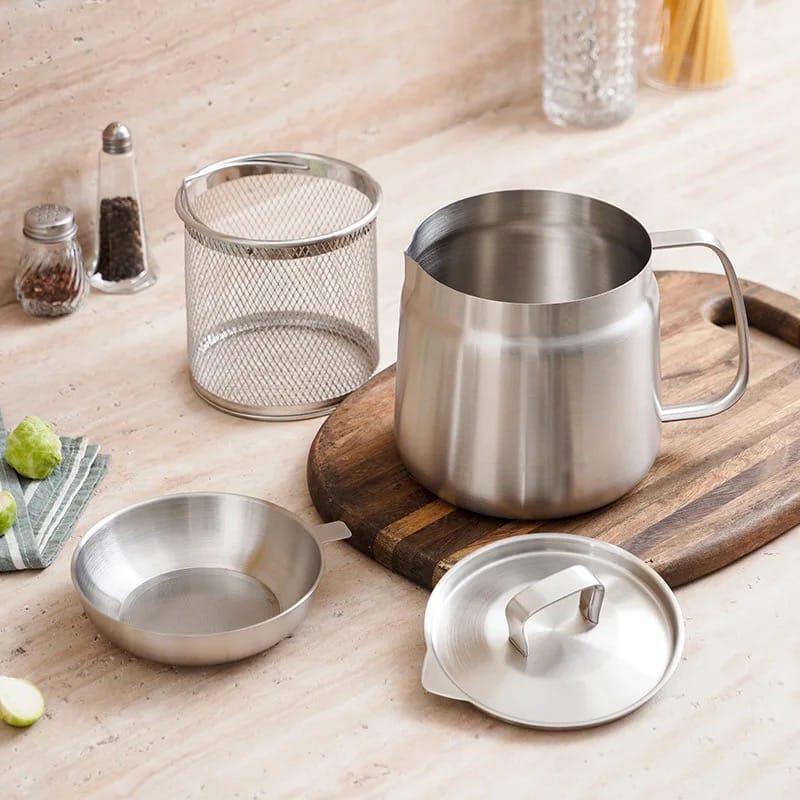 Stainless Steel Oil Strainer Storage Pot.