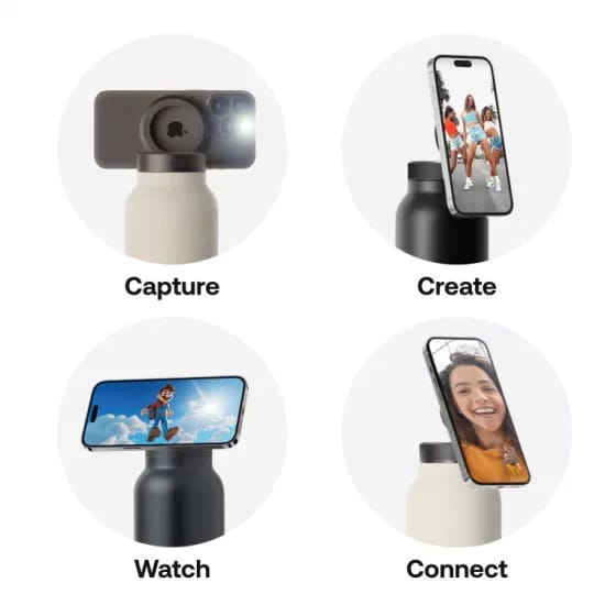 Stainless Steel Vacuum Water Bottle With MagSafe Magnetic Phone Holder Holding Mobile Phone.