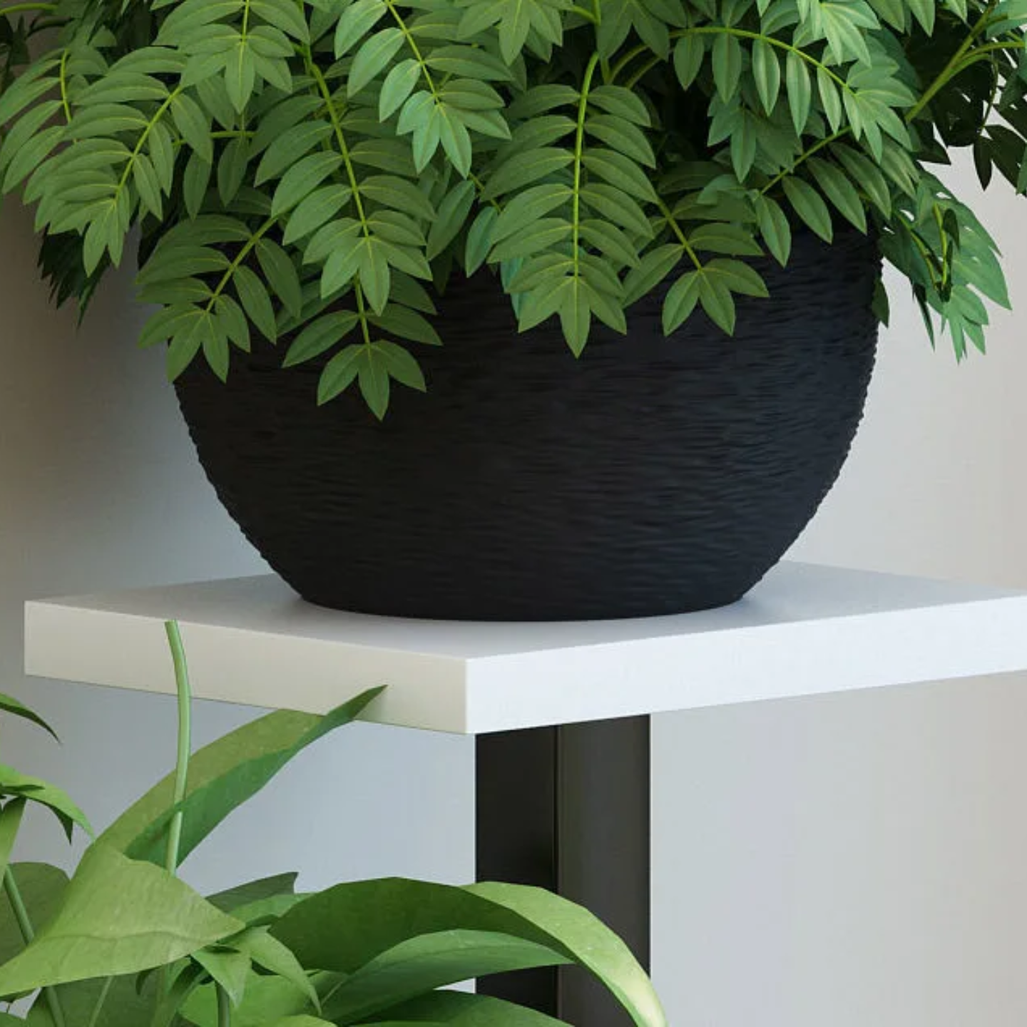 Stand of multi-tier indoor plant stand  displaying potted plant.