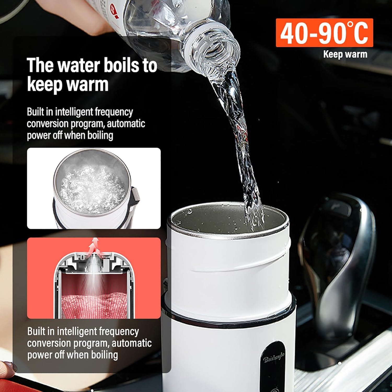 Someone pouring water into the Portable Coffee and Tea Car Heating Bottle Cup