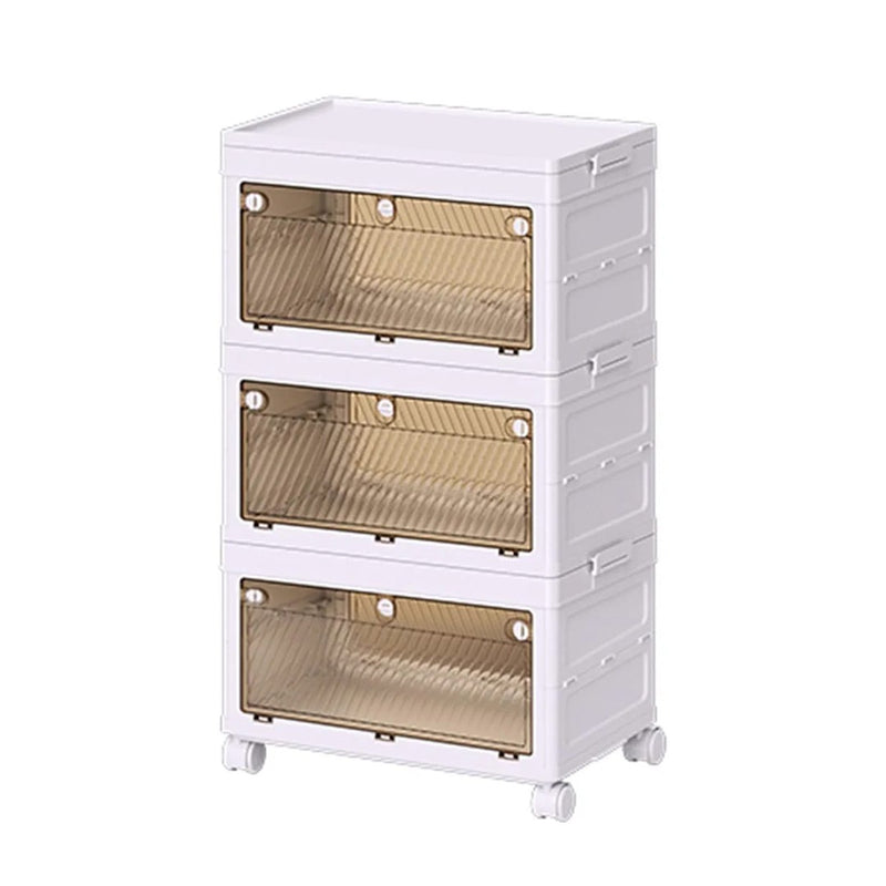 Storage Cabinet Rack with Wheels, 3 Layer Stackable Storage Bin Organi