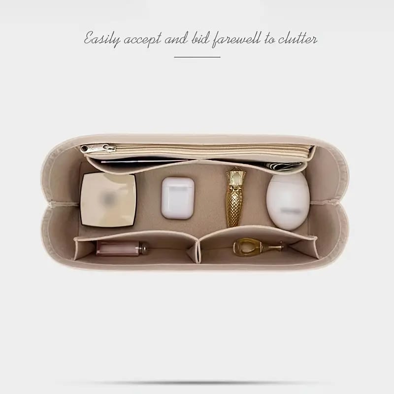 Makeup Cosmetic Storage Organizer Bag With Cosmetics Items are Placed In it.