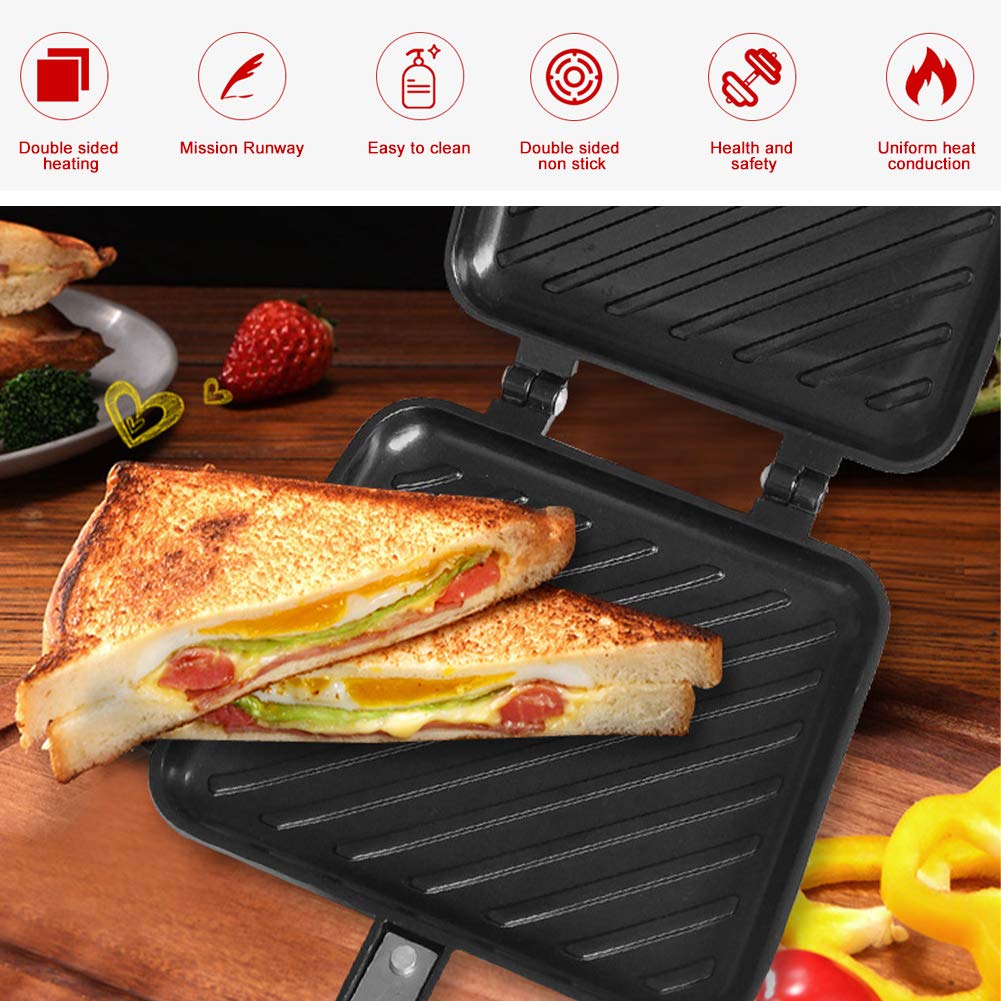 Stovetop Sandwich Maker Grill Pan with Sandwich in Making.