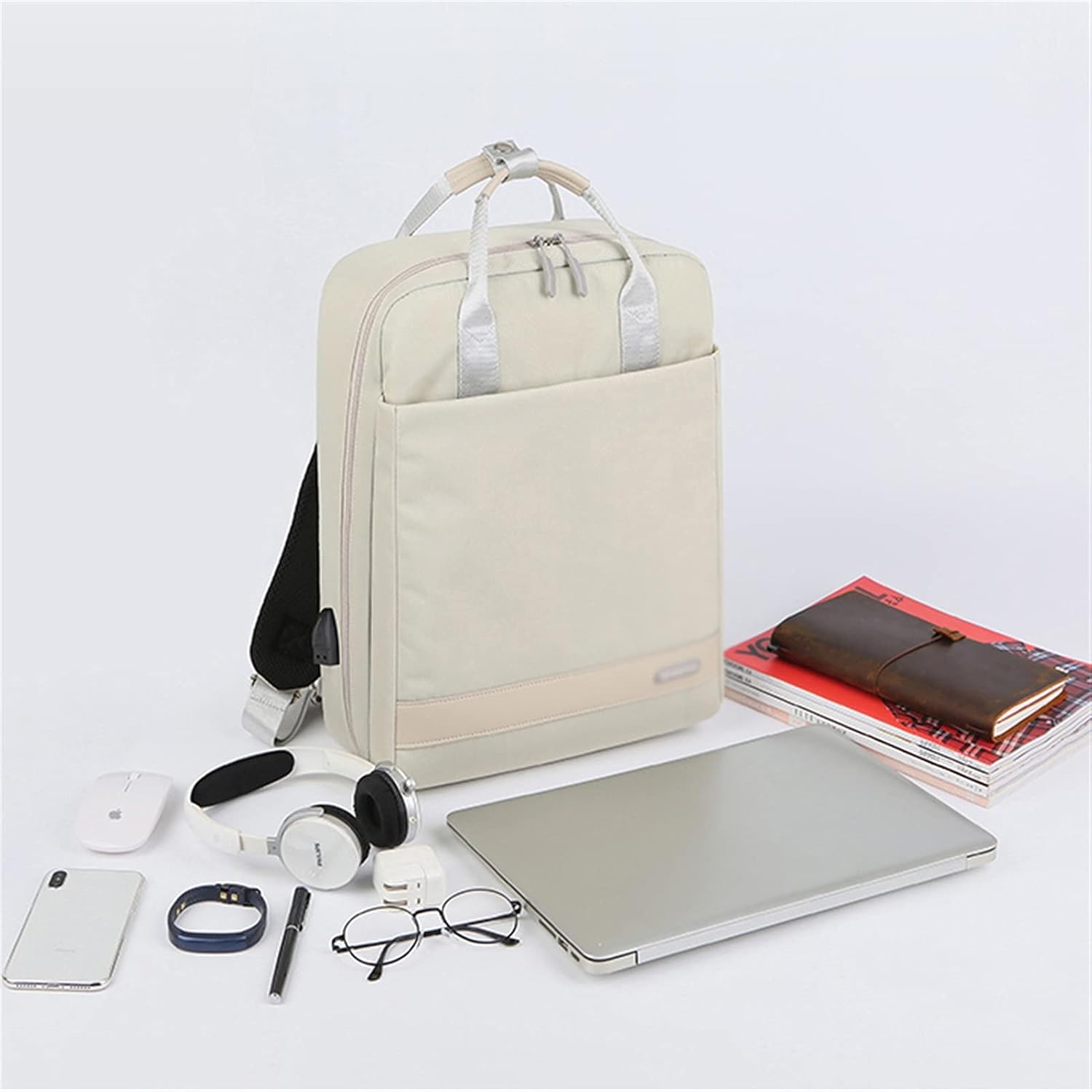 Multiple Travel Necessities Are Placed Along With Stylish  Laptop Backpack with USB Charging 