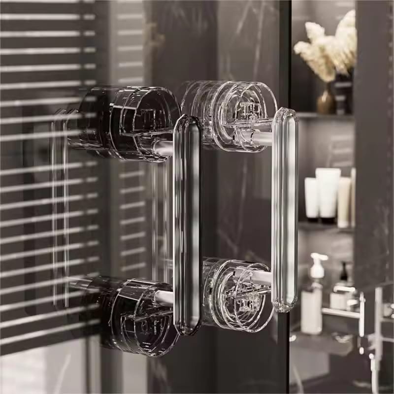 A Two Suction Cup Door Handle is Fixed on Glass Door.