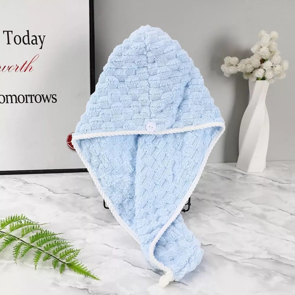 Blue Super Soft Hair Drying Bath Towel.