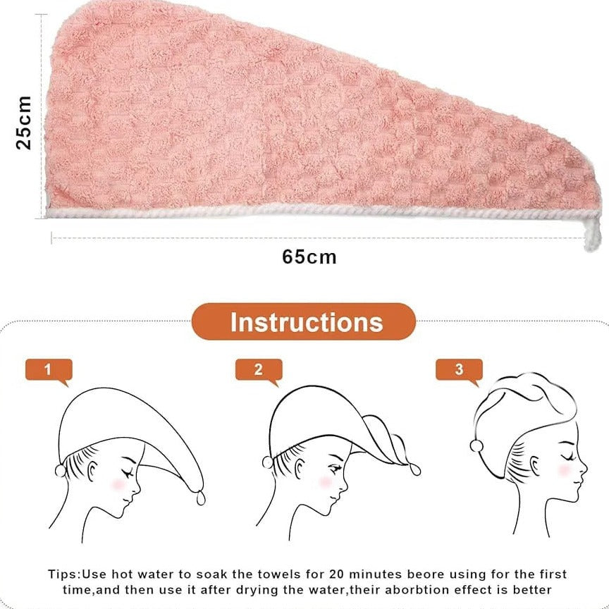Size And Usage Instruction Of  Super Soft Hair Drying Bath Towel.