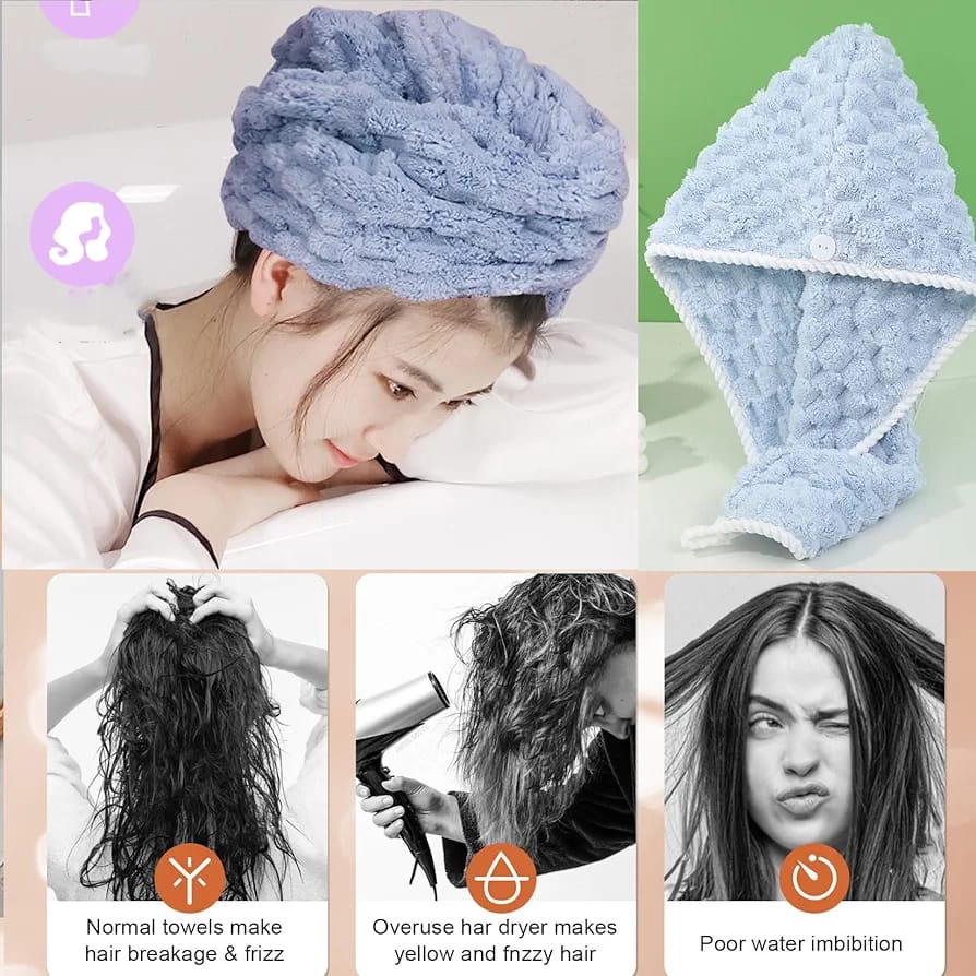A Women Uses Super Soft Hair Drying Bath Towel.