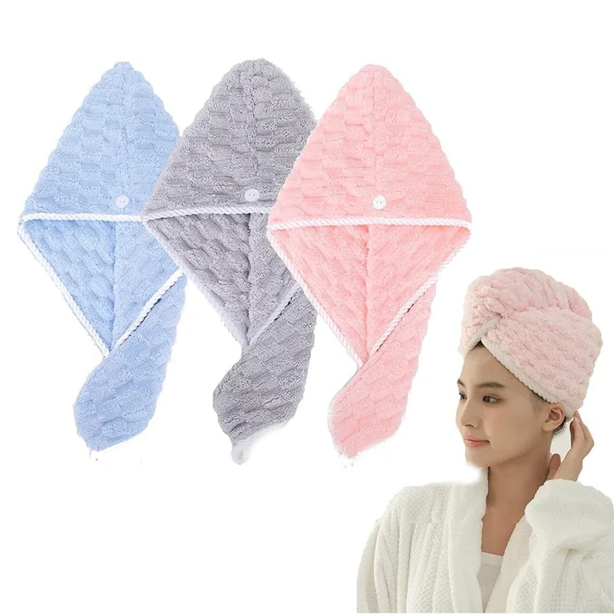 A Women Wearing Super Soft Hair Drying Bath Towel.