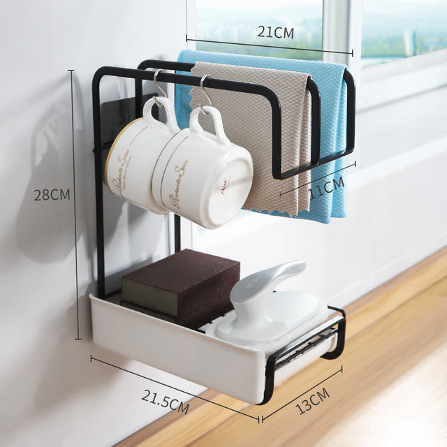 Wall Mounted Kitchen Storage Stand Sink Rack Sponge Drainer Organizer with its size