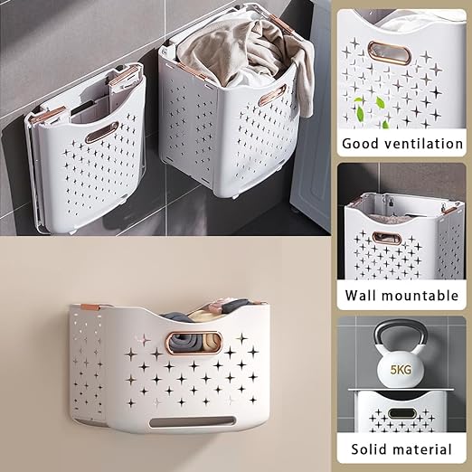 2 Tier Laundry Baskets with Wheels placed on the wall with dresses