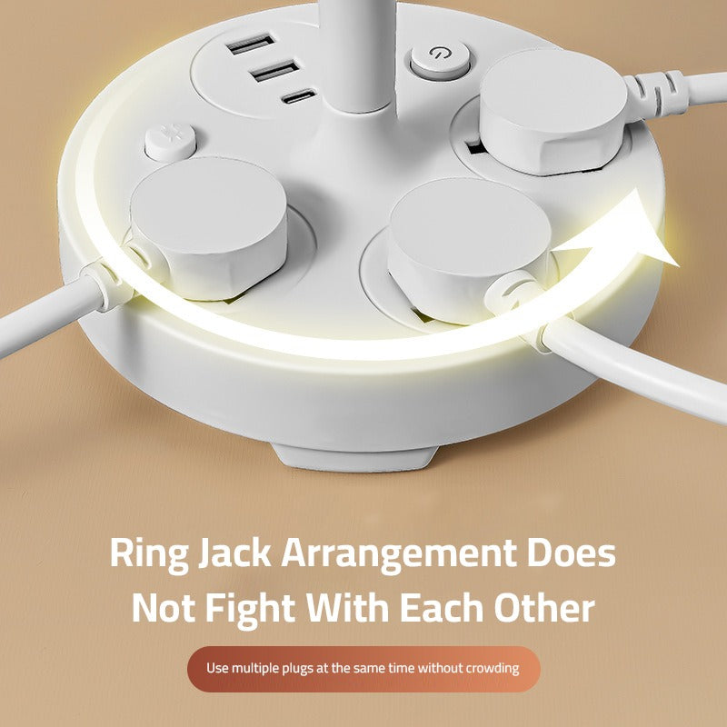 2-USB, 1-C Ports and 3 Sockets Of Table LED Night Lamp