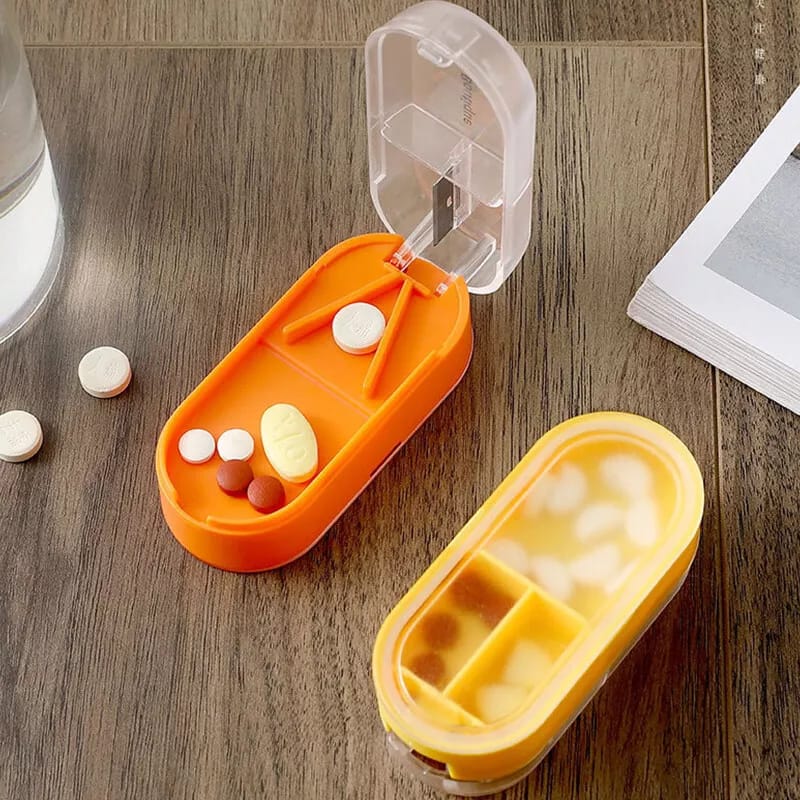Tablet Pill Cutter Box, Medicine Storage Box Compartment Splitter With Blades For Travel Tablet Pill Cutter Box, Medicine Storage Box Compartment Splitter With Blades For Travel