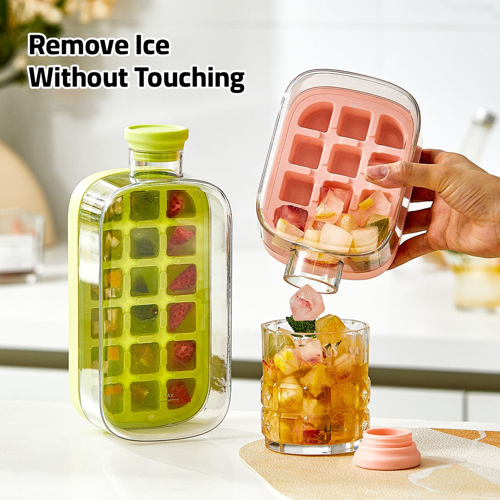 2 in 1 Ice Cube Maker Water Bottle, One- Click Ice Mould Tray with Lid, Bin & Straw 2 in 1 Ice Cube Maker Water Bottle, One- Click Ice Mould Tray with Lid, Bin & Straw