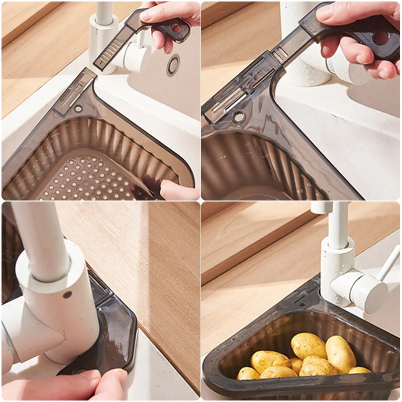 Telescopic Sink Drain Basket, Sink Strainer Hanging Rack Fruit Vegetable Washing Basket Telescopic Sink Drain Basket, Sink Strainer Hanging Rack Fruit Vegetable Washing Basket