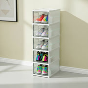 A Telescopic Folding Shoe Rack is Organized with Shoes.