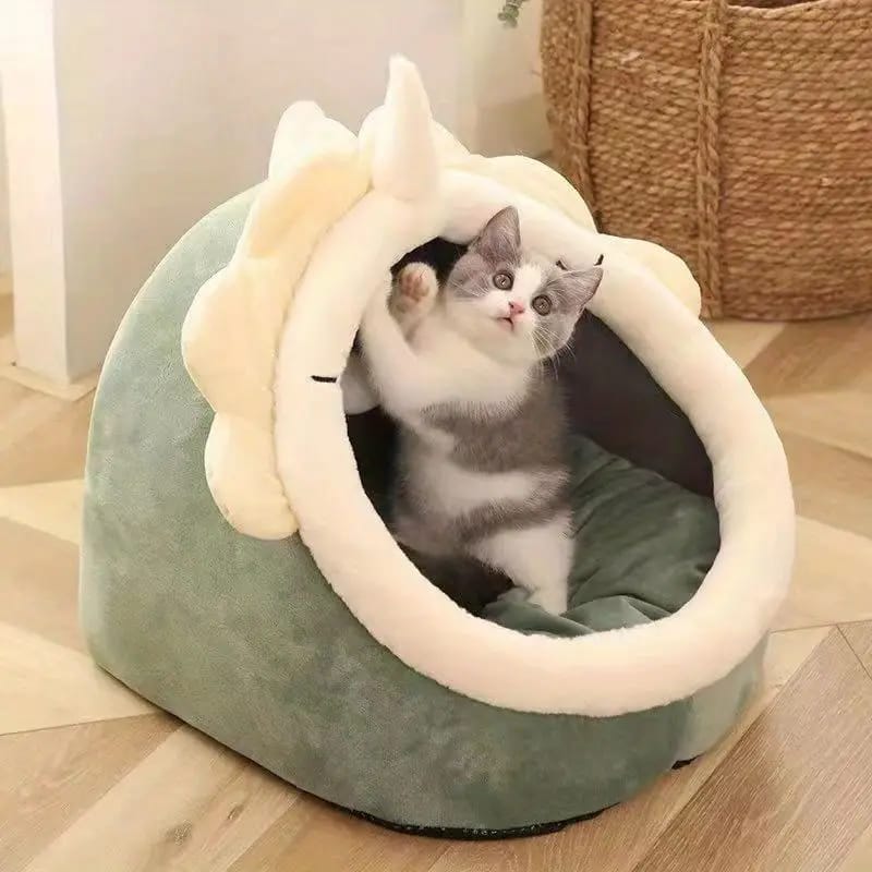 Cute Cat Inside a Cat Bed Lounger Cave.