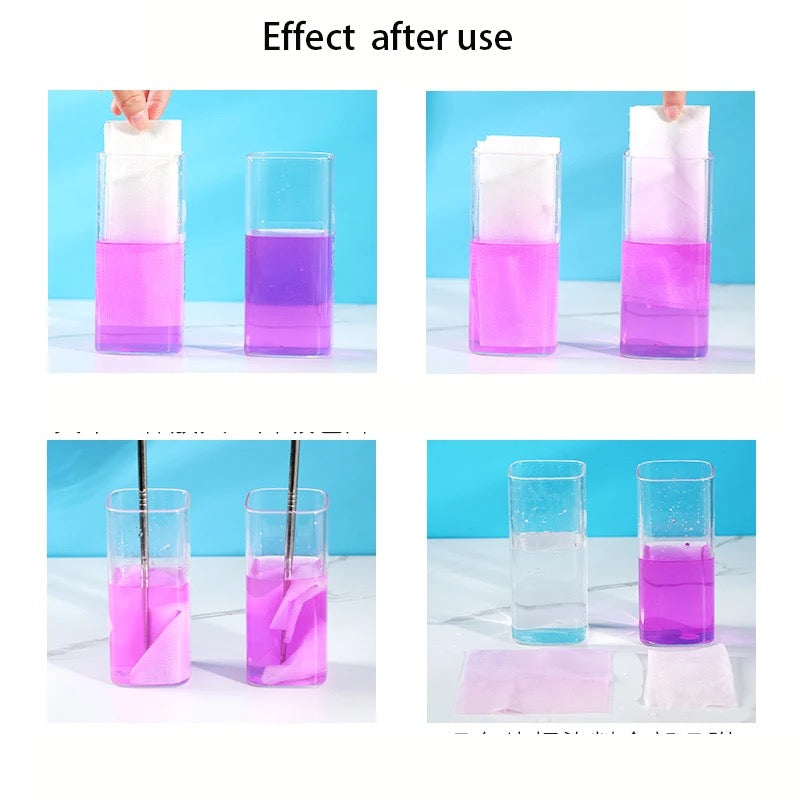 A Person is testing Anti-Staining Laundry Paper in a Glass Jar.