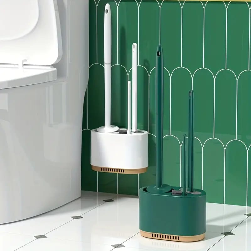 Pair Of Toilet Brush and Holder Set is Hanged on the Wall Of Toilet.