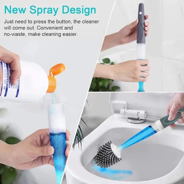 A Person is Filling Refillable Toilet Cleaning Brush.