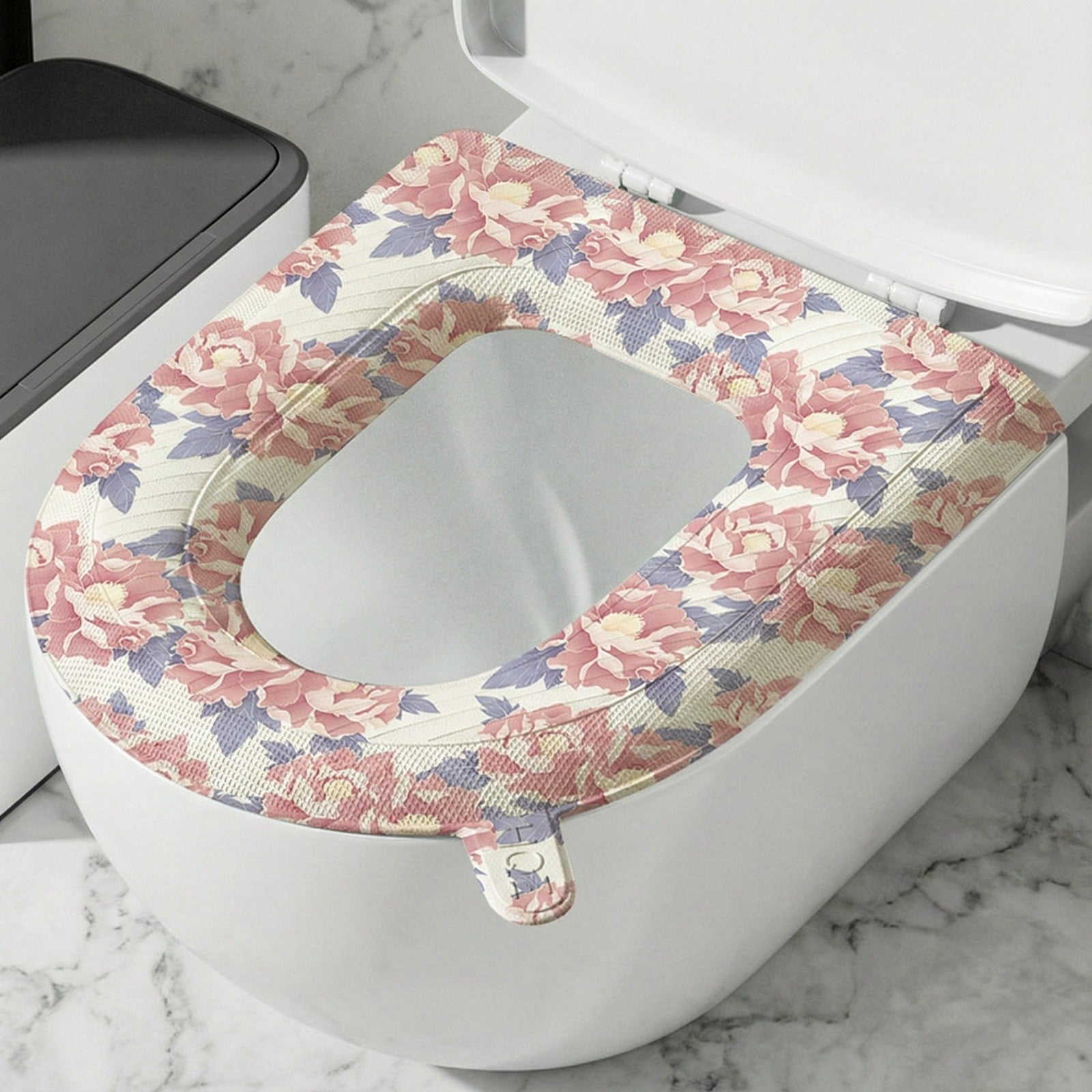 Soft waterproof Toilet Seat Cushion Cover, placed on a toilet seat for added comfort and hygiene.