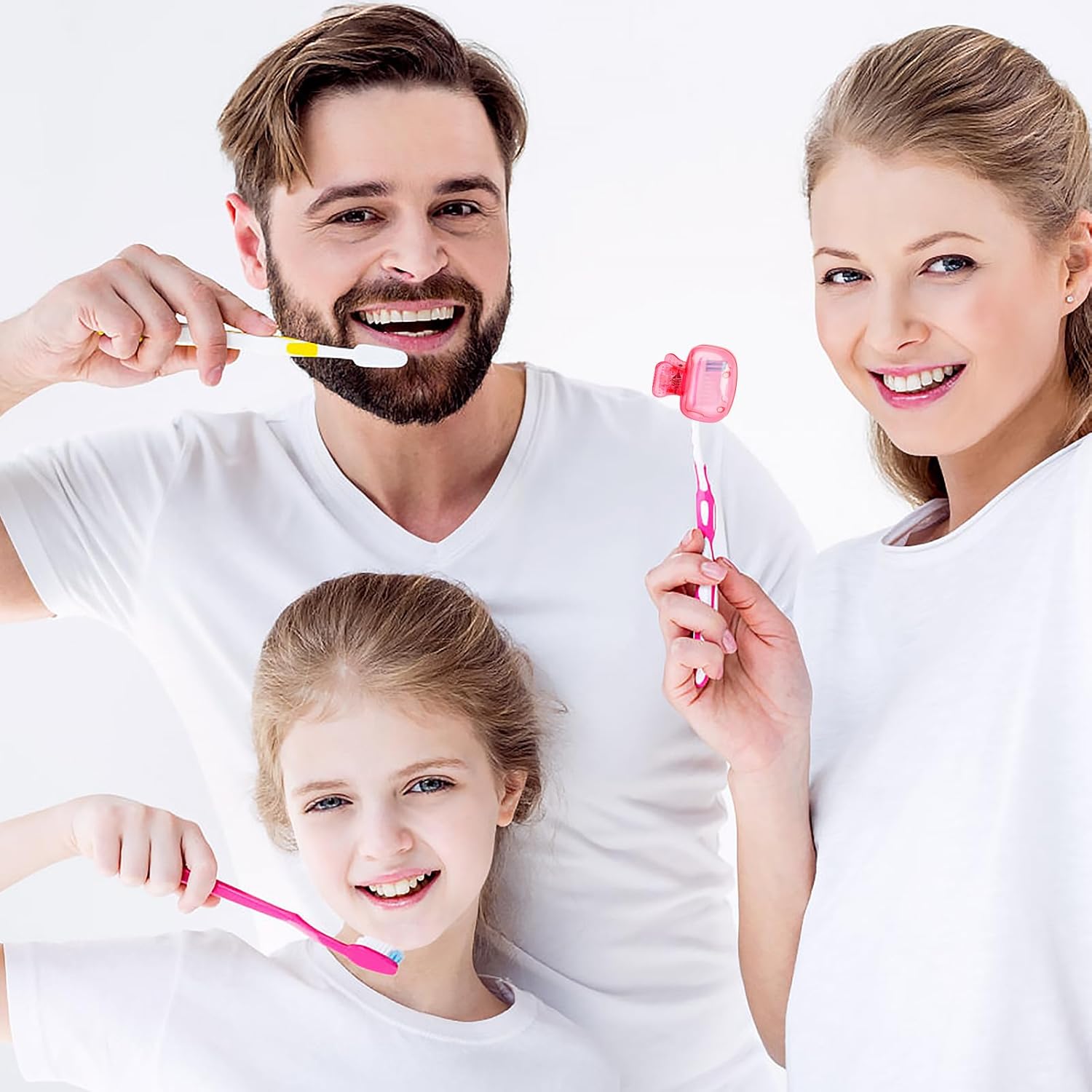 A Family Uses Uses  Toothbrush Head Cover Cap to Protect Their Brush.