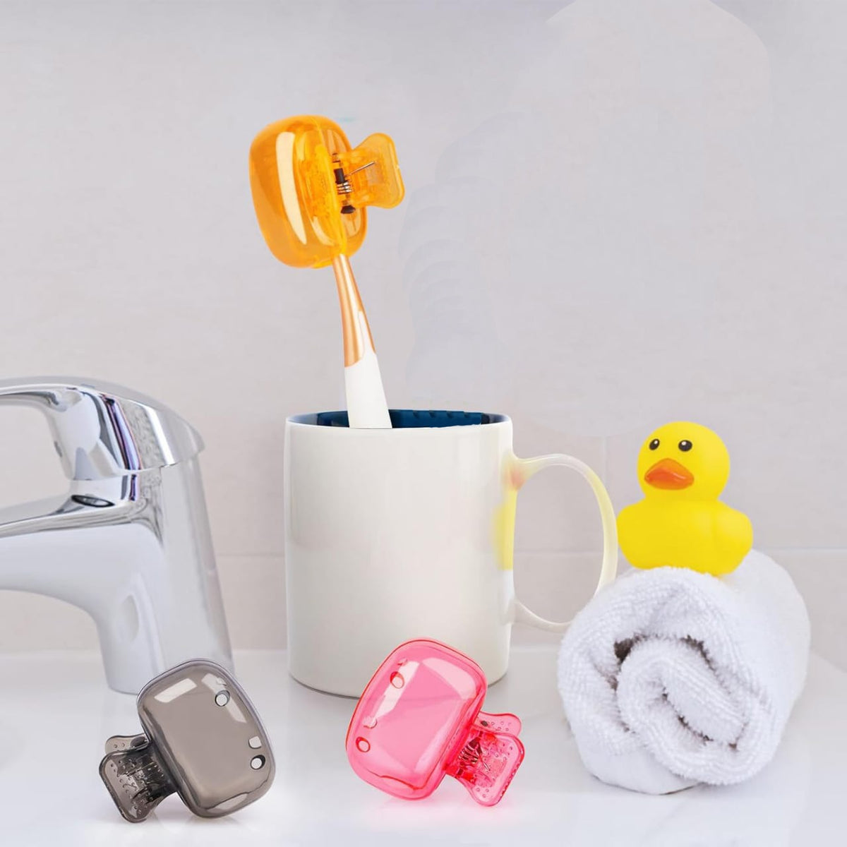 Toothbrush is Covered With Toothbrush Head Cover Cap And Placed it On Toothbrush Holder.
