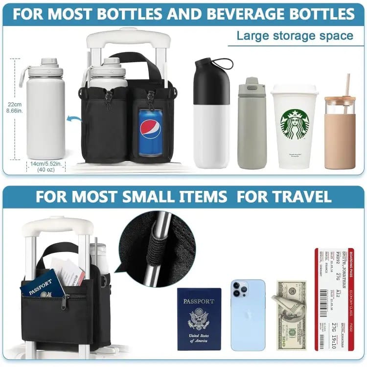Travel Bottle Rack Travel Drink Holder Bag Travel Gadget, Trolley Bag Luggage Handle Cup