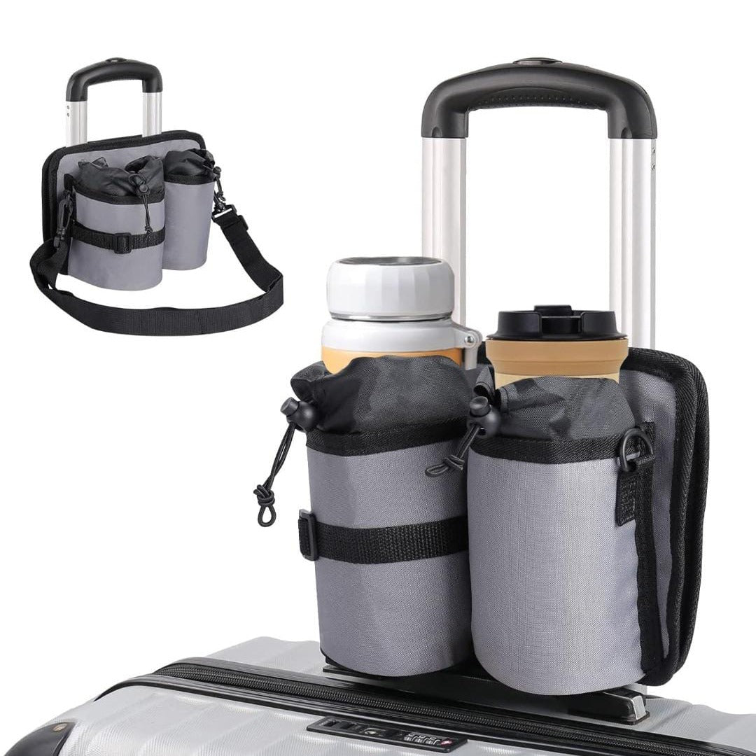 Travel Drink Holder Bag is Attached to a Trolley Bag.