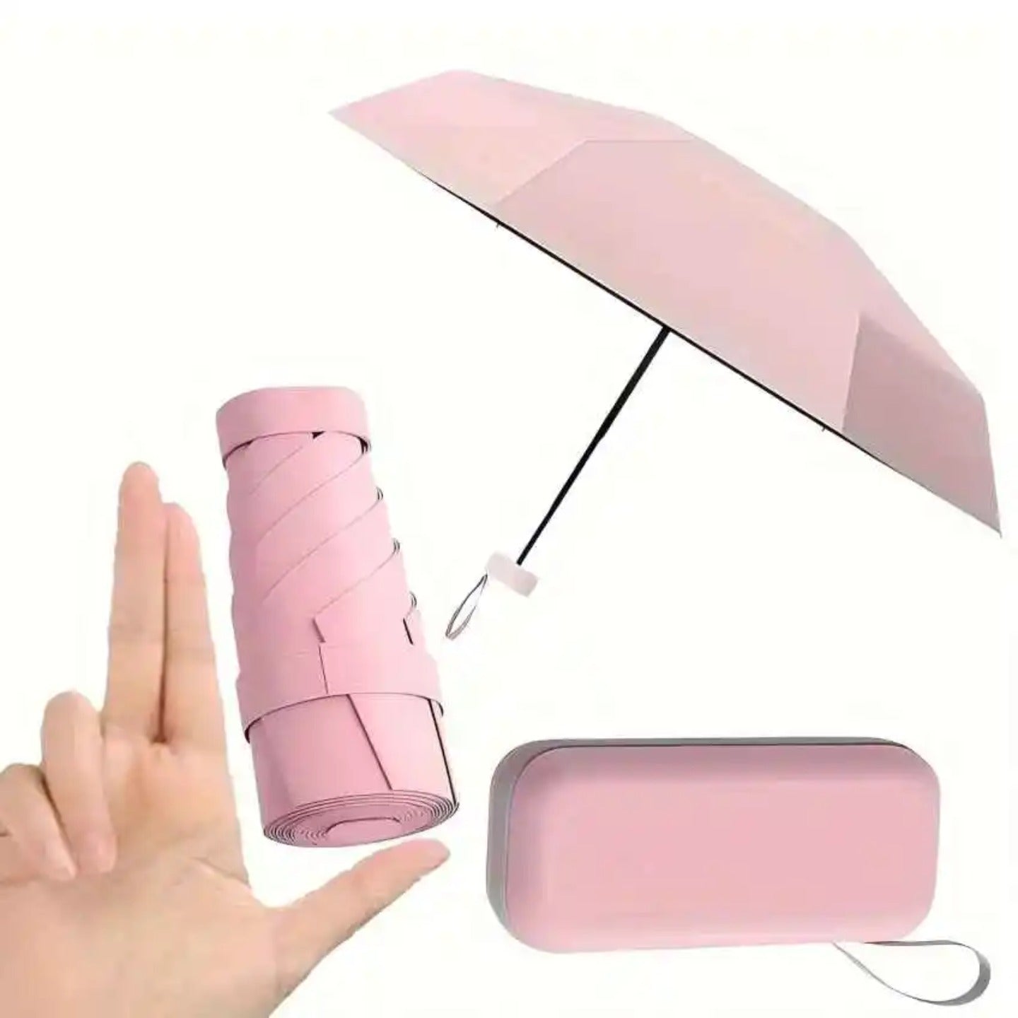 A Person is Demonstrating the Size Of Travel Mini Folding Pocket Umbrella.