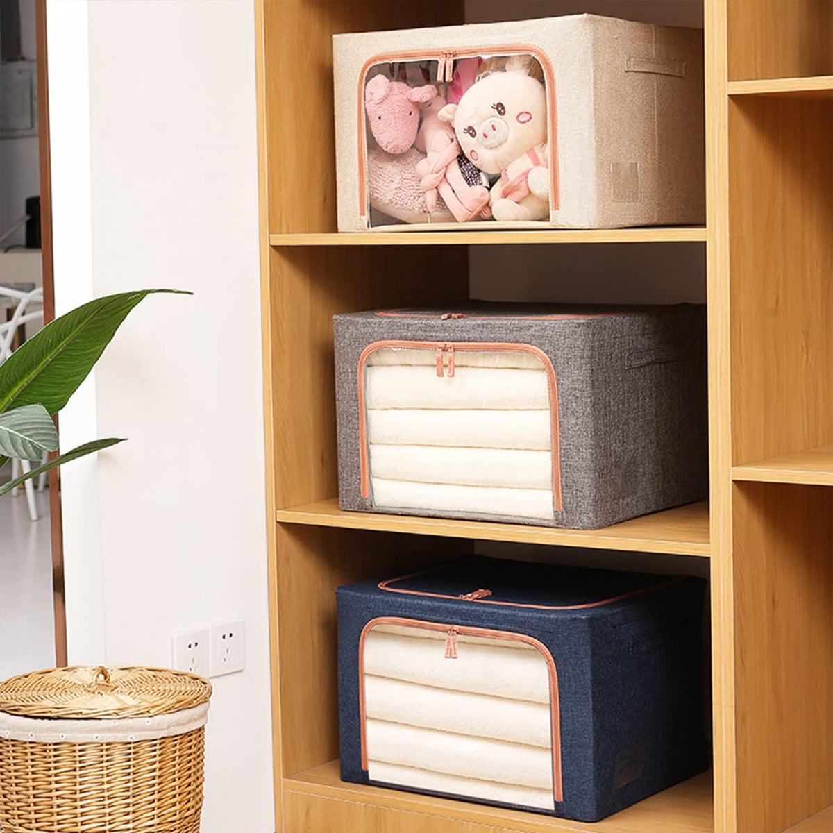 A shelf with 2 x 66L Foldable Large Capacity Cloth Storage